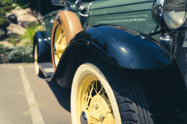 istock Side of antique car with spare wheel 1318399033
