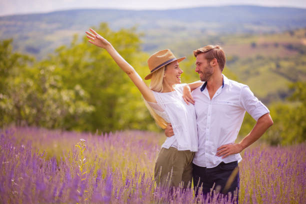 istock Young Couple in lavender field. 1318401113