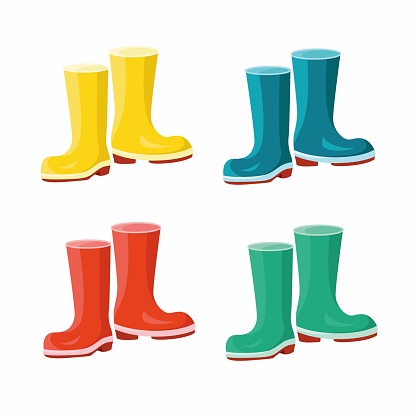 Set of colored rubber boots. Vector illustration isolated on white background.