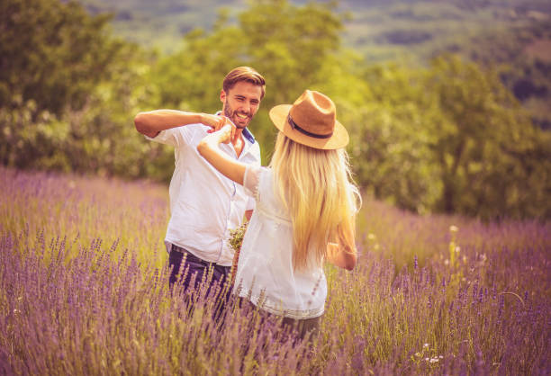 istock Young Couple in lavender field. 1318402107