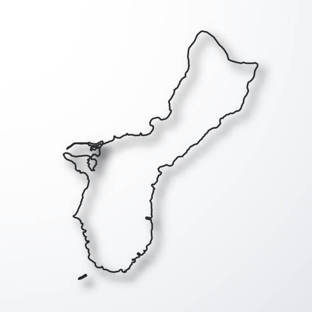 ilustraciones, imágenes clip art, dibujos animados e iconos de stock de mapa de guam - contorno negro con sombra sobre fondo blanco - guam