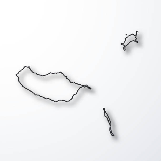 ilustrações de stock, clip art, desenhos animados e ícones de madeira islands map - black outline with shadow on white background - funchal