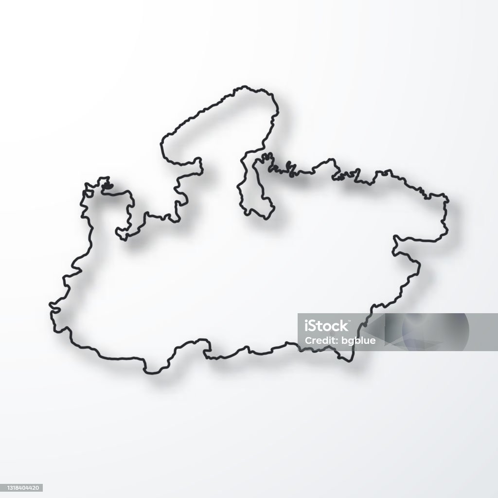 Madhya Pradesh Map Black Outline With Shadow On White Background - Arte