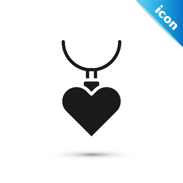 Grey Necklace with heart shaped pendant icon isolated on white background. Jewellery decoration. International Happy Women Day. Vector Grey Necklace with heart shaped pendant icon isolated on white background. Jewellery decoration. International Happy Women Day. Vector. locket stock illustrations