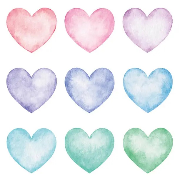Vector illustration of Watercolor Hearts
