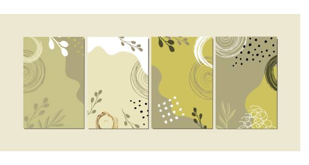 ilustrações de stock, clip art, desenhos animados e ícones de trendy abstract templates with floral and geometric elements. - olive tree tree olive leaf