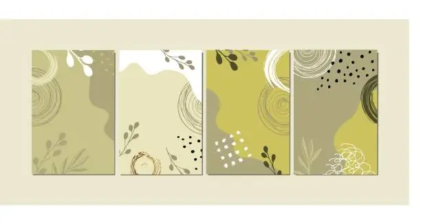 Vector illustration of Trendy abstract templates with floral and geometric elements.