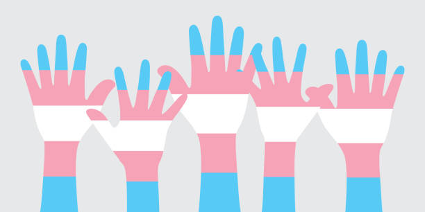 stockillustraties, clipart, cartoons en iconen met silhouet van blauwe, roze en wit gekleurde handen als de kleuren van de transgender vlag. - transgender