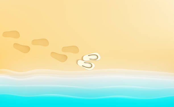 ilustrações de stock, clip art, desenhos animados e ícones de footprints on a sand in the morning - slipper beach backgrounds sea