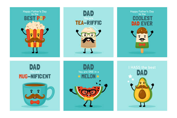 Happy Father's day greeting card set with cute funny food. Happy Father's day greeting card set with cute funny food. happy fathers day funny stock illustrations