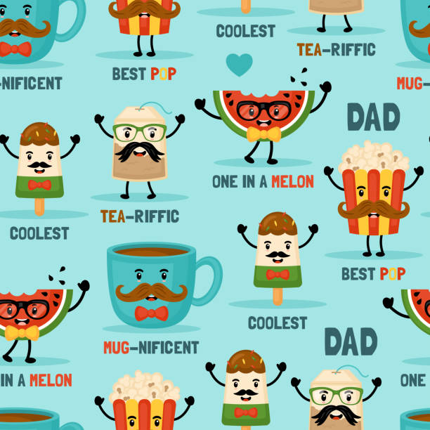 Seamless pattern background for Father's day with cute funny food characters. Seamless pattern background for Father's day with cute funny food characters. funny fathers day stock illustrations