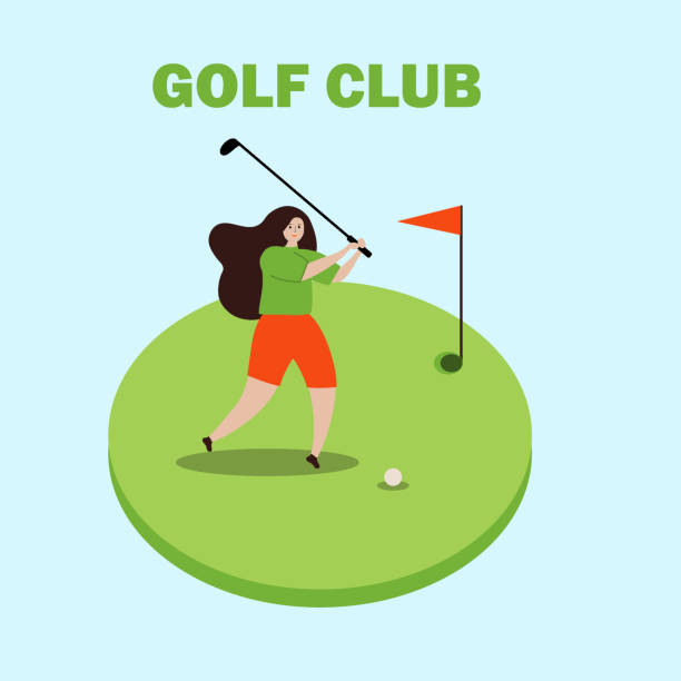 плакат для гольфа, где люди играют в гольф. баннер с местом для текста. веселые виды спорта на открытом воздухе. клюшка. - golf child sport humor stock illustrations
