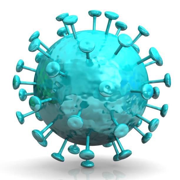 istock Coronavirus Covid-19 sign virus symbol aqua blue turquoise icon 3d rendering 1318418005