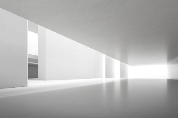 istock Abstract 3d rendering of empty concrete room with light and shadow on the wall. 1318418038