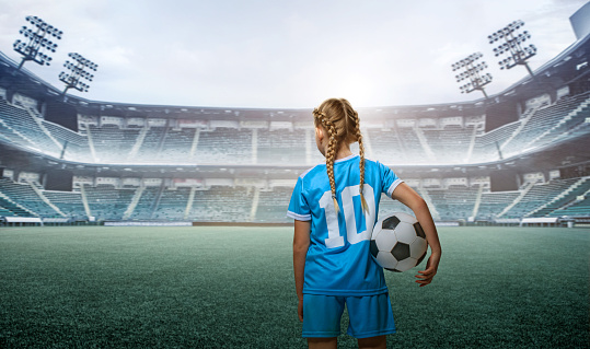 Young Dutch Blonde Female Soccer Girl in a fictional football stadium