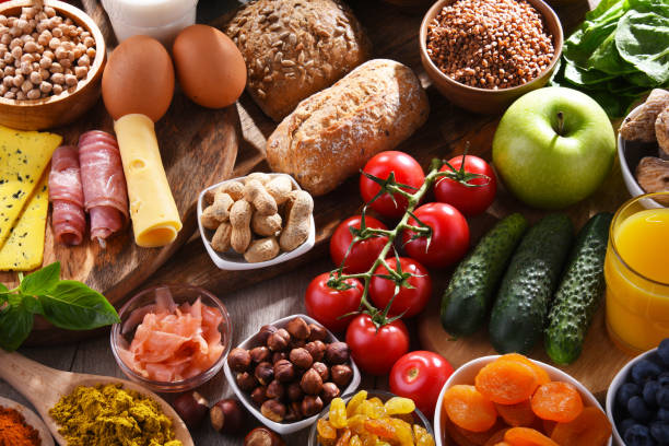 istock Assorted organic food products on the table 1318428379
