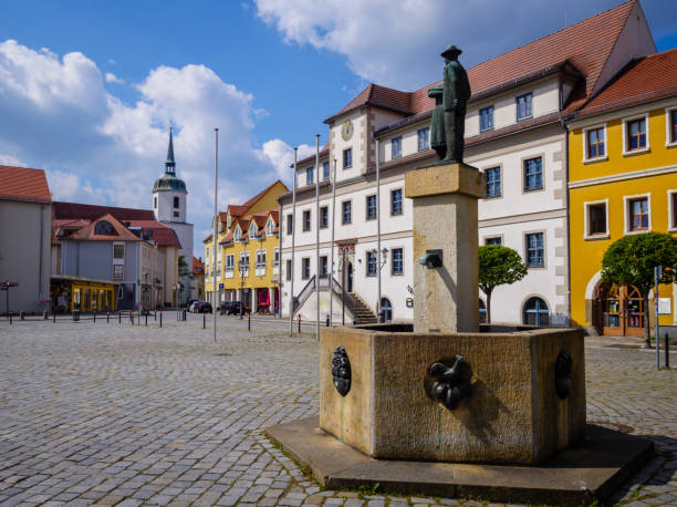 Market square with town hall in Hoyerswerda
