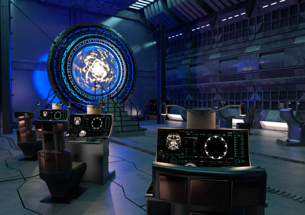 istock 3D illustration science fiction teleportation room 1318431425