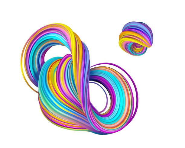 istock 3d render, abstract twisted shape with colorful tangled lines, strings and loops. Creative clip art isolated on white background 1318431537