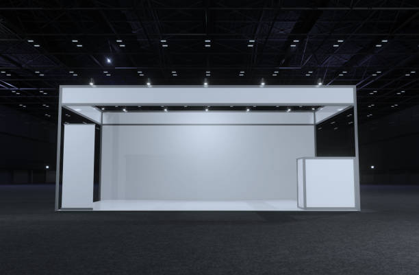 istock Exhibition standing for mockup and Corporate identity. Retail booth design elements in Exhibition hall .3D rendering. 1318433644