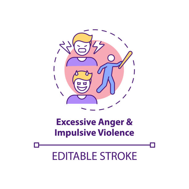 Excessive anger and impulsive violence concept icon Excessive anger and impulsive violence concept icon. Mental health issue. Self control problem idea thin line illustration. Vector isolated outline RGB color drawing. Editable stroke angry general manager stock illustrations