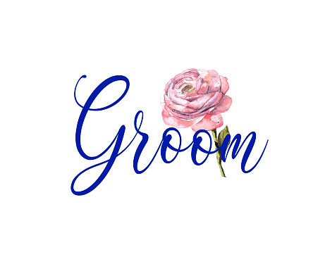 Illustration Of The Word Groom Decorated With Watercolor Flowers