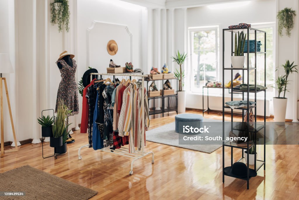 Modern fashion store Inside of a modern empty fashion store. No people. Boutique Stock Photo