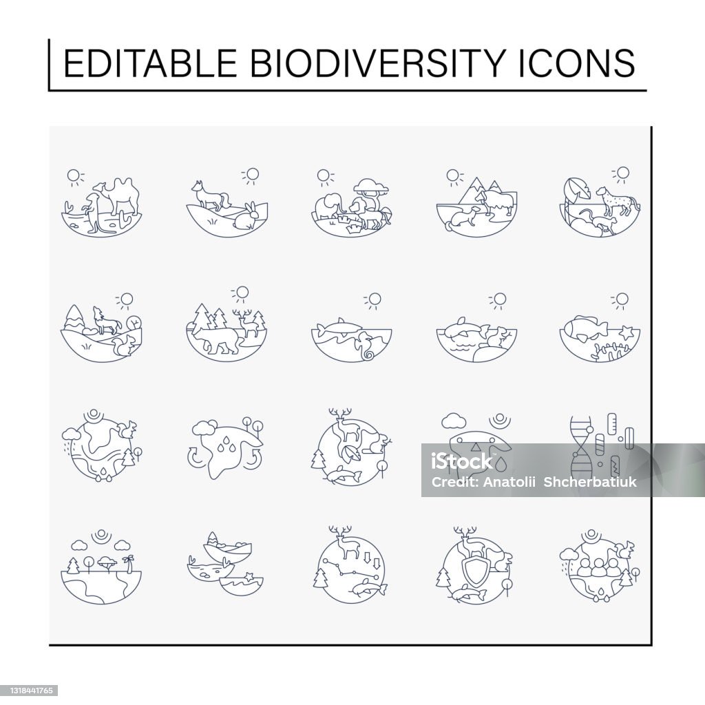 Biodiversiteettiviivan kuvakkeet asetettu - Rojaltivapaa avainsanalla Aavikko ja tyyppiä kuvapankin vektori Biodiversiteettiviivan kuvakkeet asetettu - Rojaltivapaa avainsanalla Aavikko ja tyyppiä kuvapankin vektori