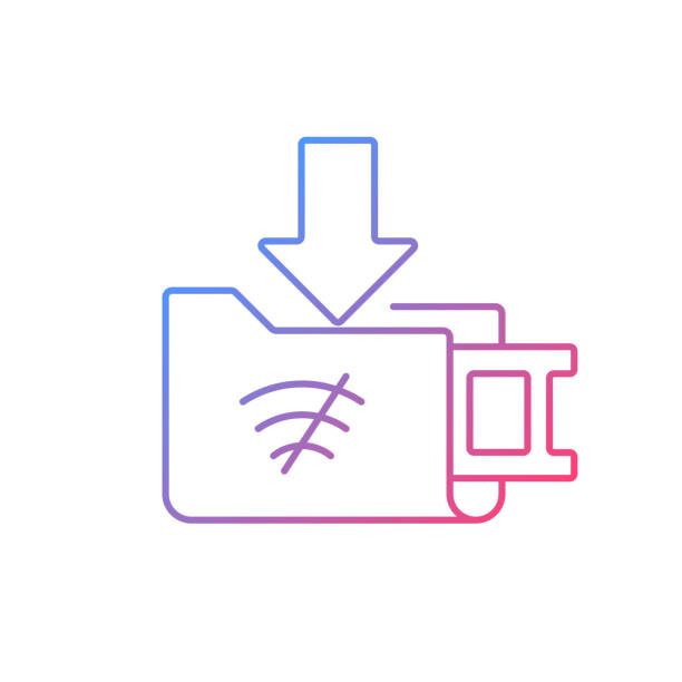 Offline downloads gradient linear vector icon Offline downloads gradient linear vector icon. Free movies download. Watching without internet connection. Thin line color symbols. Modern style pictogram. Vector isolated outline drawing tv offline stock illustrations