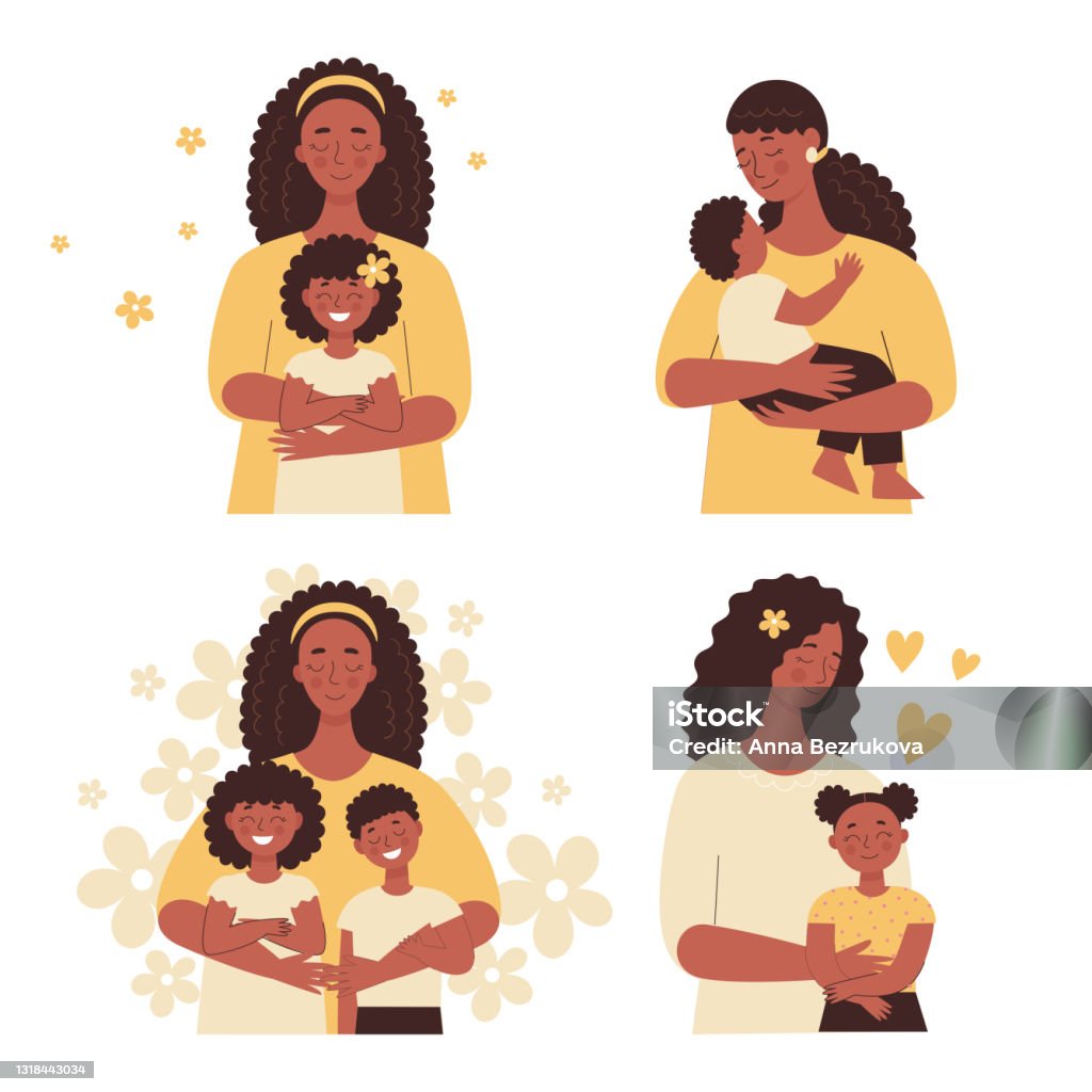 Beautiful African Black Woman Holds A Baby In Her Arms Mom Hugs ...