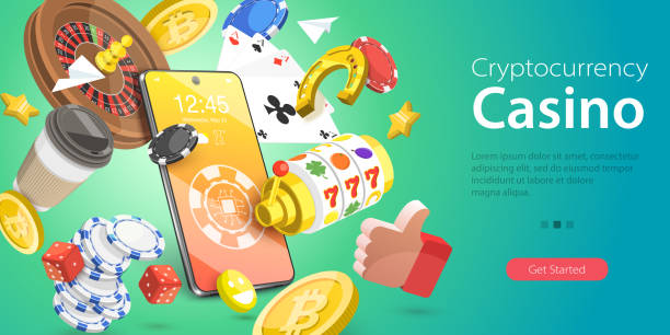 3d izometryczna płaska wektorowa koncepcyjna ilustracja cryptocurrency casino. - roulette roulette wheel casino gambling stock illustrations