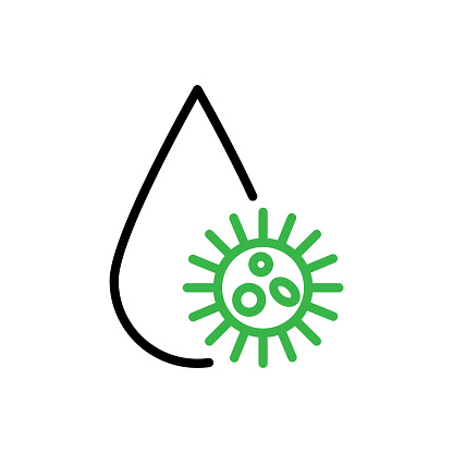 Waterborne diseases icon. Water drop and bacteria symbol