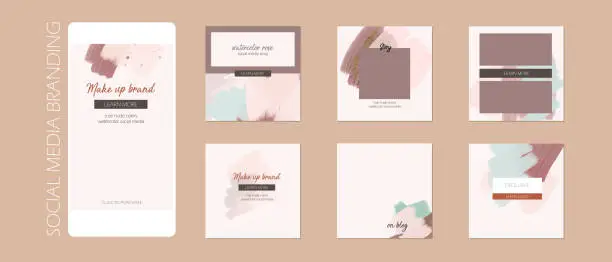 Vector illustration of minimal abstract social media story post feed background layout, web banner template. pink nude pastel watercolor paint vector mock up. for beauty, jewelry, cosmetics, care, wedding, make up salon