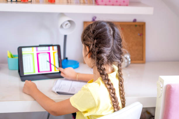 istock Littel girl online education at home 1318445109