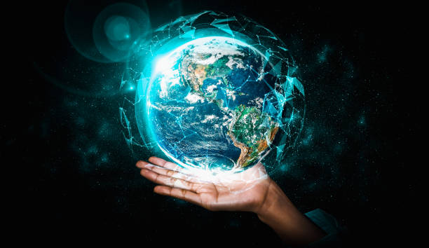 istock Global network connection covering earth with link of innovative perception 1318447563