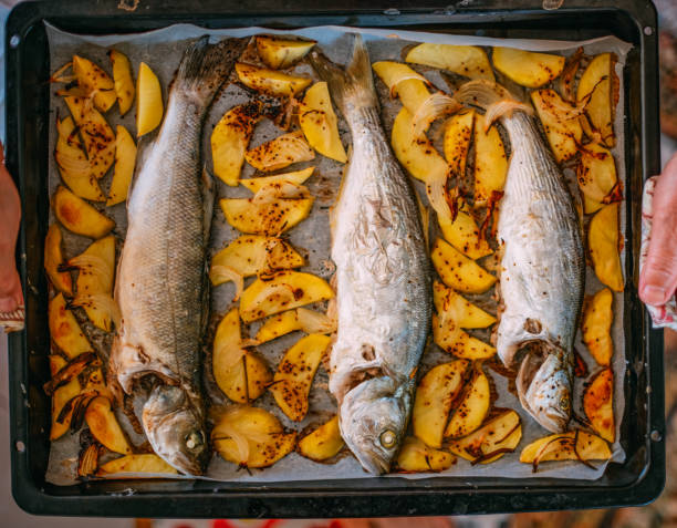 She is Holding Baked Fish on the Tray