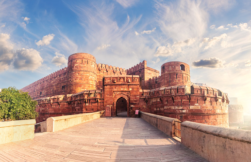 Red Fort Agra at sunrise, Uttar Pradesh, India.