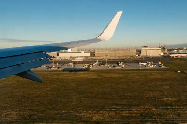 A Boeing 737 of Ryanair low cost company landing at Copenhagen Kastrup airport.