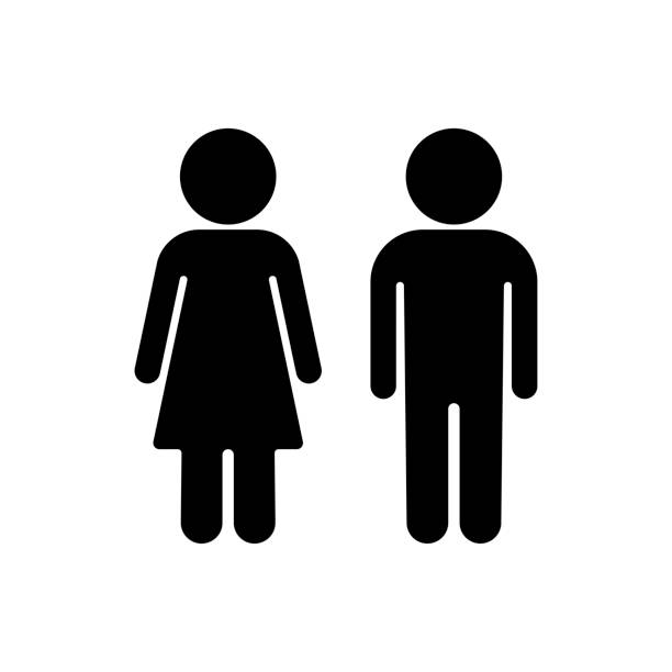 ilustraciones, imágenes clip art, dibujos animados e iconos de stock de ilustración vectorial de icono hombre y mujer - little girls women red bathroom