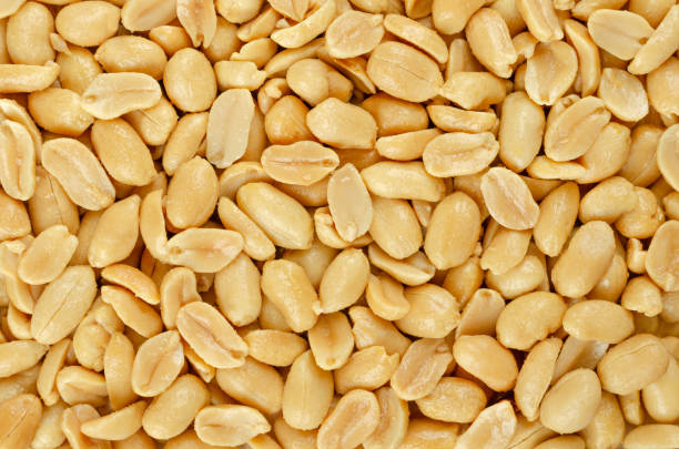 geröstete und gesalzene erdnüsse, snack-essen, hintergrund, von oben - peanut legume textured effect fat stock-fotos und bilder