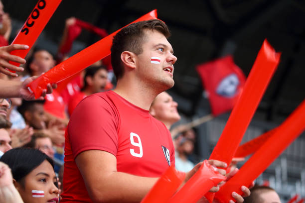 istock Real fan on the stadium cheering 1318457228