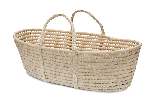 Wicker basket on white background. Interior element