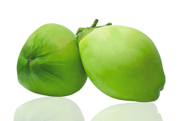 Green young coconut fruit isolated on white background