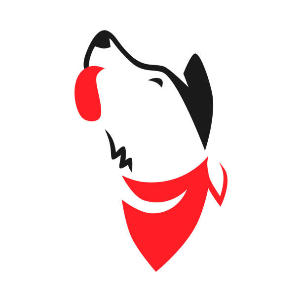 Dog with red bandana on white backdrop Cartoon dog with red bandana portrait symbol on white backdrop. Design element head and shoulders logo stock illustrations