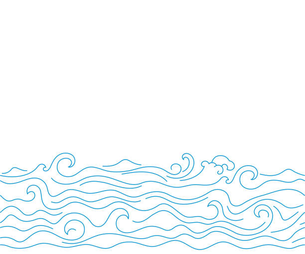 Simple sea waves sketch background. Horizontal seamless pattern illustration of ocean surf wave. Simple sea waves sketch background. Horizontal seamless pattern illustration of ocean surf wave. beach drawings stock illustrations