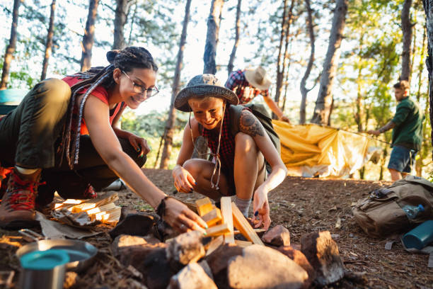 istock Young women preparing wood for campfire 1318461365