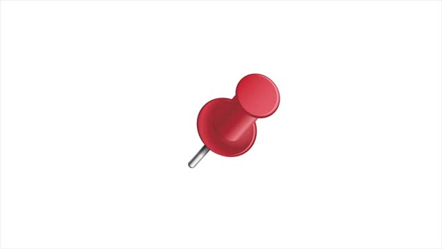Red pushpin animated on white. Pin being pinned to blank sheet of paper