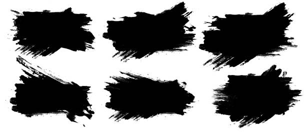 istock set six black strokes of paint isolated on a white background. 1318462480