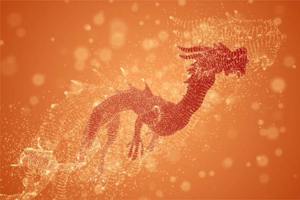 中国の旧正月のシンボル。長い空飛ぶドラゴンカイト。ベクトル 3d イラストレーション - backgrounds abstract fire red点のイラスト素材／クリップアート素材／マンガ素材／アイコン素材