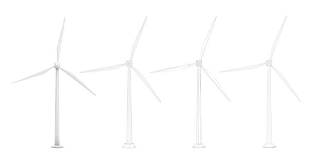 istock Three wind turbines. Set of vector images. Concept natural Energy 1318463933